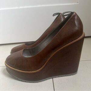 Brunello Cucinelli Dark Brown Leather Wedges